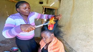 Traditional Hair LeaveIn Treatment And StraightenersAfrican Village Life [upl. by Obmar]