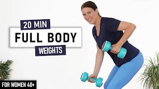 20 Min Full Body Weights Workout for Women over 40  No Jumping Low Impact [upl. by Oderfliw]