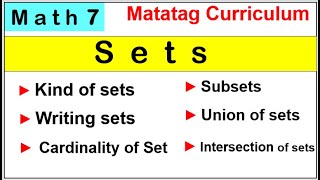 Math 7 illustrations and examples of Sets kind of sets writing sets cardinality of set subset [upl. by Asiela]