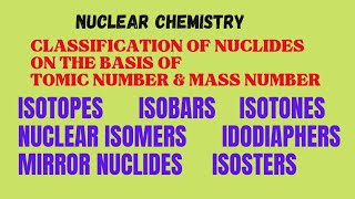 Classification of Nuclides isotopes Isobars Isotones Isodiaphers Nuclear isomers Mirror Nuclides [upl. by Narag]