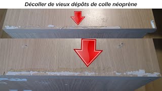 Comment nettoyer décoller de vieilles traces de colle néoprène sur meuble en aggloméré mélaminé [upl. by Cusack290]