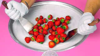 Strawberry Ice Cream ASMR  how to make Ice Cream Rolls out of fresh Strawberries  Street Food [upl. by Denny]