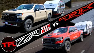 Chevy ZR2 vs Ram TRX Youll REALLY Be Surprised By How They Do on the Worlds Toughest Towing Test [upl. by Aivun]