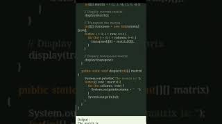 Print the Transpose of an given matrix by java program java coding popular youtubeshorts [upl. by Aicatsana]