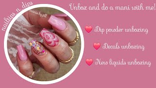 Dip Powder Nailsunboxingnew dipsnew liquidsnew decalsValentines mani [upl. by Kelwen3]