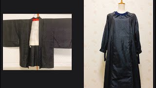 羽織からロールカラーのワンピースを作ります【型紙なし】Create a simple and beautiful dress from a kimono haori [upl. by Nnylecyoj]