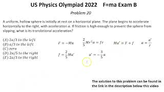 US Fma Physics Olympiad 2022 First Round Exam B Solutions of problems 1721 of 25 Mechanics [upl. by Kerianne293]