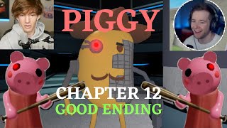 ROBLOX YOUTUBERS REACT TO PIGGY CHAPTER 12 GOOD ENDING  Piggy Chapter 12 Reaction Compilation [upl. by Llesirg11]