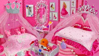 Build Pink Princess Dollhouse  Barbie Doll Dress up  Miniature Makeup [upl. by Carlick]