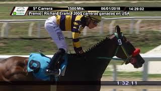 06012018 – Hipodromo Maroñas – Carr 5 – Richard Eramia 2000 carreras ganadas en USA [upl. by Halet]