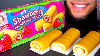 ASMR STRAWBERRY SHORTCAKE ROLLS  LITTLE DEBBIE SWEETS EATING SOUNDS NO TALKING CANDY CHANNEL [upl. by Post]