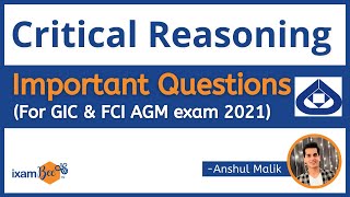 Critical Reasoning Imp Question for GIC amp FCI AGM Exam 2021 [upl. by Winthrop]