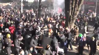 Riot police clash with protesters in central Kiev [upl. by Nnylear]