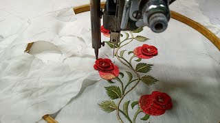 Machine embroidery 🌹 3d rose flower design  Rose border design  cutwork design [upl. by Dulsea]