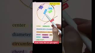 Parts of a circle circle arc diameter radius maths  geometry circumcircle bisectors semi [upl. by Ardnait]