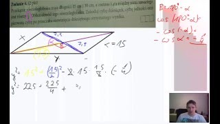 Przekątne równoległoboku mają długość 15 i 30 cm a cosinus 025 [upl. by Montague]