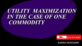 UTILITY MAXIMIZATION IN THE CASE OF ONE COMMODITY [upl. by Ylerebmik819]