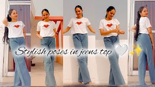 Stylish standing poses in jeans amp top 💙✨ how to pose in jeans [upl. by Fritze]