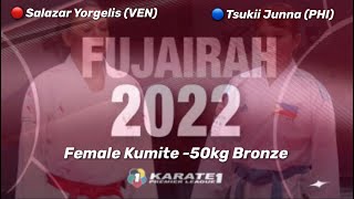 Karate 1 Fujairah 2022 Female Kumite 50kg Bronze Salazar Yorgelis VEN vs Tsukii Junna PHI [upl. by Yrram]