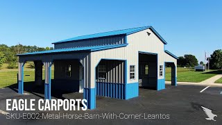 40x25x139 Custom Metal Horse Barn With Corner Leantos [upl. by Etnuaed]