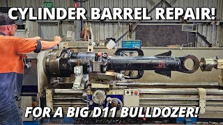 Repairing a Cylinder Barrel for BIG D11 Bulldozer  Machining Welding amp Honing [upl. by Eirrod760]