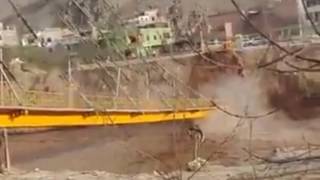 Bridge collapse in Peru  stream bank erosion [upl. by Caritta]