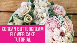 Korean Buttercream Flower Cake Tutorial [upl. by Ilanos]