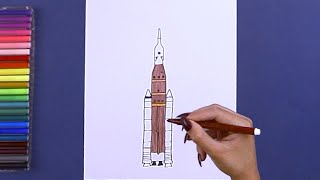 How to draw NASA Artemis Mission Rocket SLS Block 1 [upl. by Zelazny383]