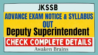 JKSSB ADVANCE EXAM NOTICE DEPUTY SUPERINTENDENT ARI amp TRAINING DEPT JampK OFFICIAL SYLLABUS OUT ✅⬇️ [upl. by Rina702]