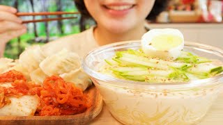 SUB ASMR 더운 여름에는 시원하고 걸쭉한 콩국수 매콤한 겉절이와 만두까지  Kongguksu and Spicy Geotjeori Mukbang [upl. by Eduard351]