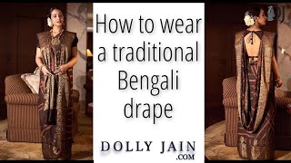 How to wear a traditional Bengali saree drape with the palla on head  Dolly Jain saree draping [upl. by Etka]