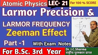 LARMOR PRECESSION and LARMOR Frequency  ZEEMAN EFFECT  ATOM in External Magnetic Field  L21 [upl. by Steinberg]