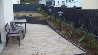 terrasse bois mur muret plantation gazon parement cloture [upl. by Annodam]