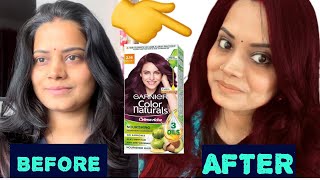 Garnier Hair Colour Honest Review  How to colour white Hair  How to apply  Burgundy Colour [upl. by Sitnerp]