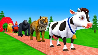 Paint amp Animals CowTigerdinosaurLionElephant Fountain Crossing Transformation Animal Cartoon [upl. by Enitsugua]