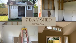 7 Day DIY Shed Renovation Sheetrock Paint and Flooring in a 10x14 Space fyp shed diy [upl. by Inalaehon184]