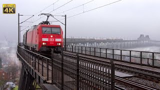 Rendsburg High Bridge rail crossing  north Germany  south Denmark mainline railway traffic 4K [upl. by Jackson]