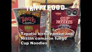 Hot Noods Tapatío birria ramen and Nissin camarón fuego Cup Noodles ramen CupNoodles Tapatio [upl. by Ahsiniuq]