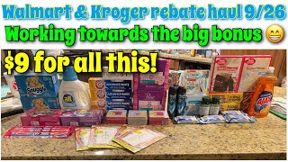 Walmart amp Kroger rebate haul 926 Getting close to complete the big bonus  9 for all of this [upl. by Innavoig]