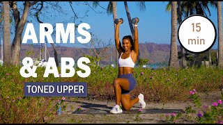 15 MIN TONED UPPER BODY  ABS Workout With Weights WARM UP  No Repeat Home Workout with dumbbells [upl. by Neenej]