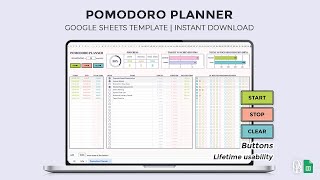 Pomodoro Planner  Time Management  Productivity Planner  Study Sessions  Google Sheets Template [upl. by Heti]