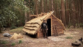 Thatch Roof House Full Bushcraft Shelter Build with Hand Tools  Saxon House [upl. by Leona254]