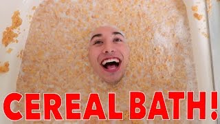 EPIC CEREAL BATH CHALLENGE  GONE WRONG BROKE MY IPHONE 25 GALLONS OF MILK IN MY BATH TUB [upl. by Auroora984]