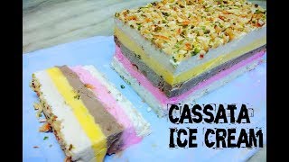 Yummy Cassata Ice Cream Recipe in Hindi  5 layered Cassata  Ice Cream Sandwich  Ice Cream Cake [upl. by Derril297]