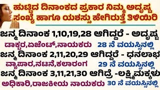 ಹುಟ್ಟಿದ ದಿನಾಂಕದ ಪ್ರಕಾರ ನಿಮ್ಮ ಅದೃಷ್ಟ Useful information in kannada motivation sankyasastra [upl. by Aneema]