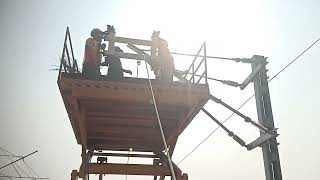 Catenary Wire Stringing Process RRV [upl. by Yrtnahc491]