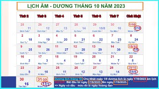 Lịch âm dương tháng 10 năm 2023  Lịch vạn niên và những ngày lễ tháng 102023 [upl. by Nita]