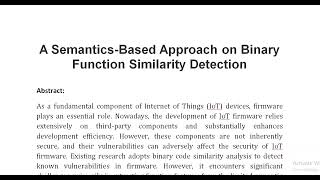 A Semantics Based Approach on Binary Function Similarity Detection [upl. by Anamuj]