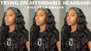 TRYING ON CHEAP HEADBAND WIGS FROM AMAZON shockedfunny [upl. by Aserehtairam54]