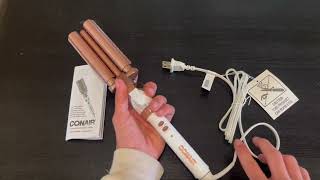 Conair Double Ceramic 3 Barrel Curling Iron Hair Waver Create Beachy Waves Review [upl. by Edmond215]